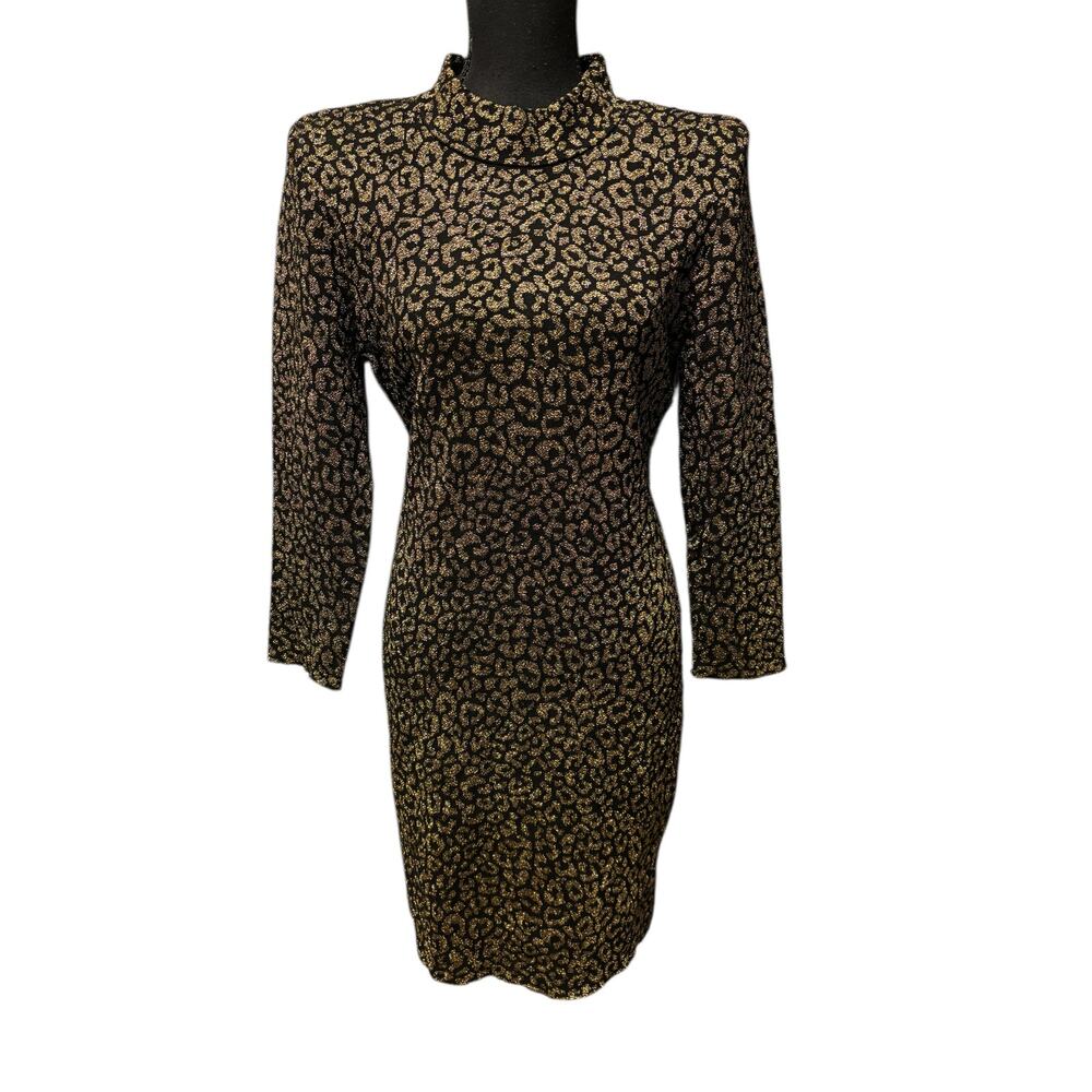 A.L.C. NWT Mahry Dress Size L Black & Gold 3/4 Sleeves Bodycon Cocktail Evening - Picture 2 of 9
